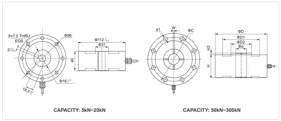 MK103 Spoke Type Load Cell dimension drawing