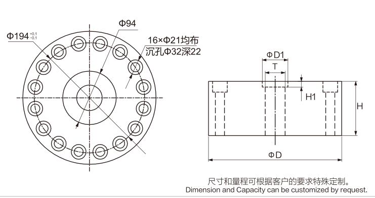 MK106-T Spoke Type Load Cell dimension drawing