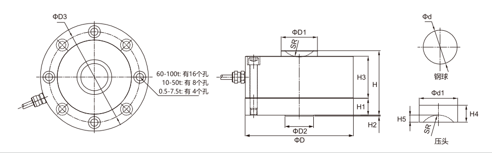 MK107 Spoke Type Load Cell dimension drawing