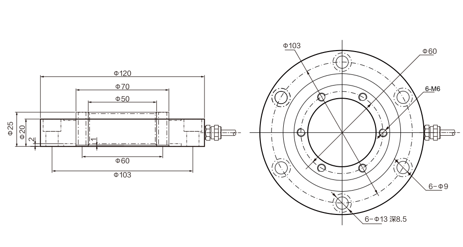 MK125 Spoke Type Load Cell dimension drawing