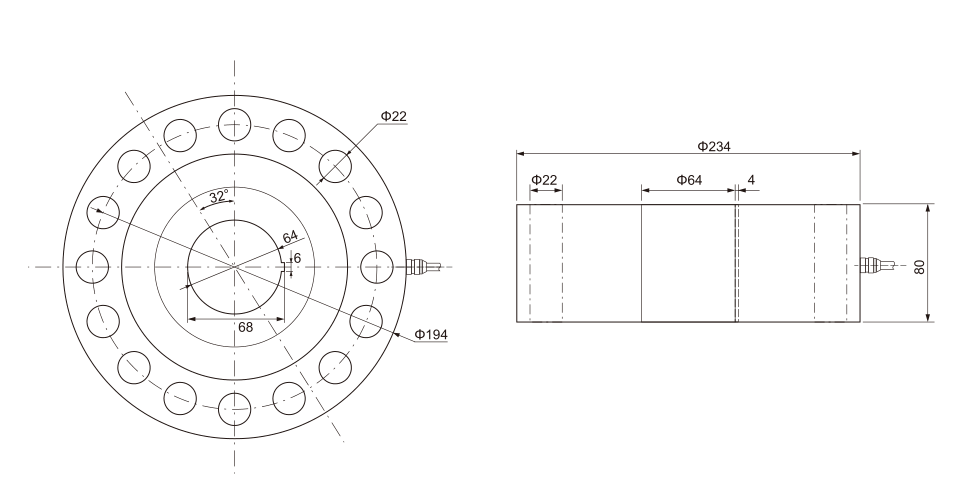 MK126 Spoke Type Load Cell dimension drawing