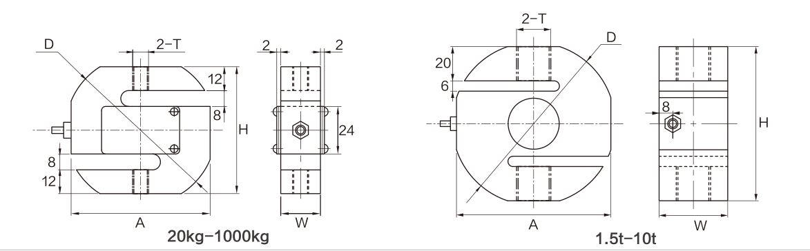 MK203 S-Type Load Cell dimension drawing