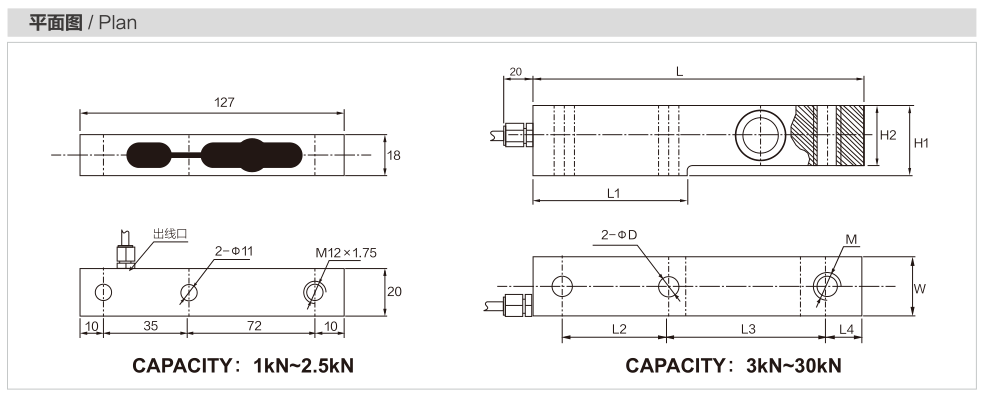 MK512 Cantilever Beam Load Cell dimension drawing