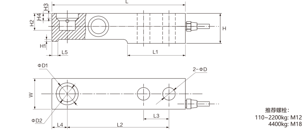 MK515 Cantilever Beam Load Cell dimension drawing