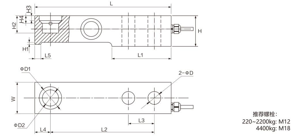 MK517 Cantilever Beam Load Cell dimension drawing