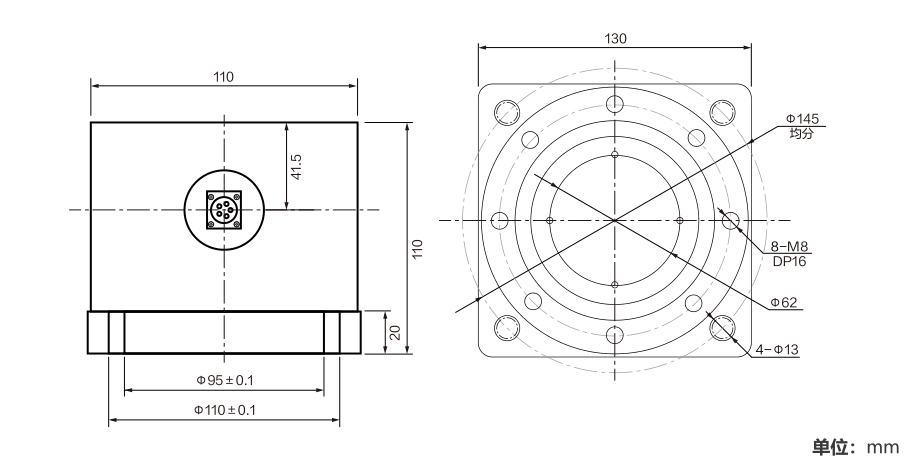 MK621 Column Load Cell dimension drawing