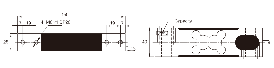 MK702 Parallel Beam Load Cell dimension drawing