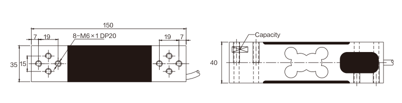 MK703 Parallel Beam Load Cell dimension drawing