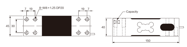 MK713 Parallel Beam Load Cell dimension drawing