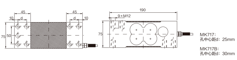 MK717 Parallel Beam Load Cell dimension drawing