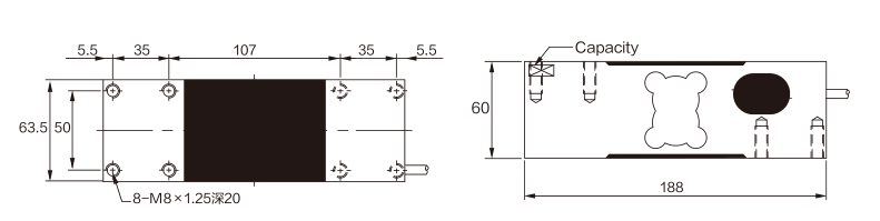 MK725 Parallel Beam Load Cell dimension drawing