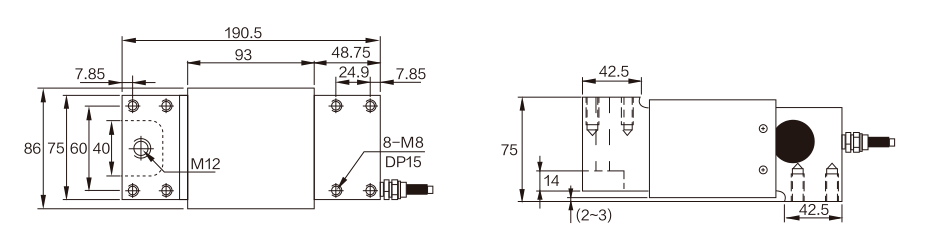 MK726 Parallel Beam Load Cell dimension drawing