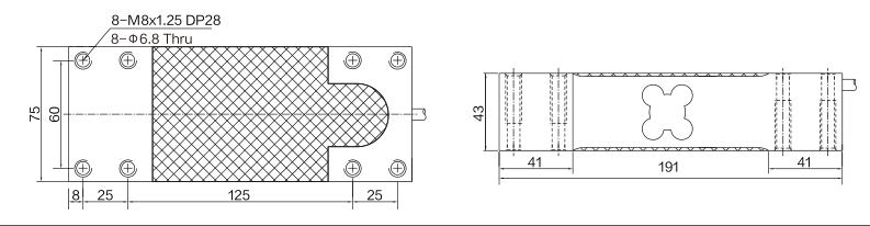 MK730 Parallel Beam Load Cell dimension drawing